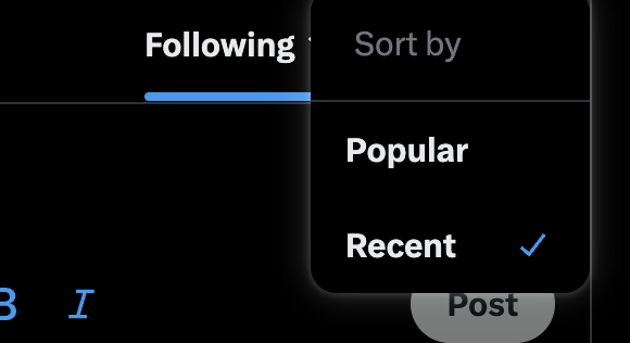 I have to change this back to "recent" about 5 times a day because it changes itself to Popular

<a href="/nikitabier/">Nikita Bier</a> can you make this stay the same? I just want a normal chronological feed of the people I follow, feels like every update pushes further away from that