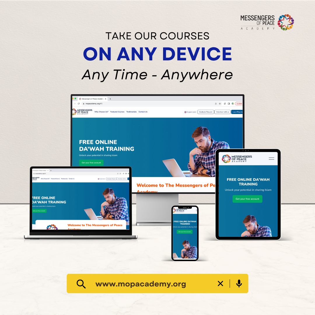 mop_Academy's tweet photo. 💻🖥️📲 No excuses. Just access.
Take the Messengers of Peace Academy courses anytime, anywhere - from any device.

Sign up now at https://t.co/JKGRGDJC5o

#MessengersOfPeaceAcademy #DawahTraining #FreeIslamicCourse #LearnIslam #IslamicEducation #OnlineLearning #CallToIslam https://t.co/9j6diAMZxM