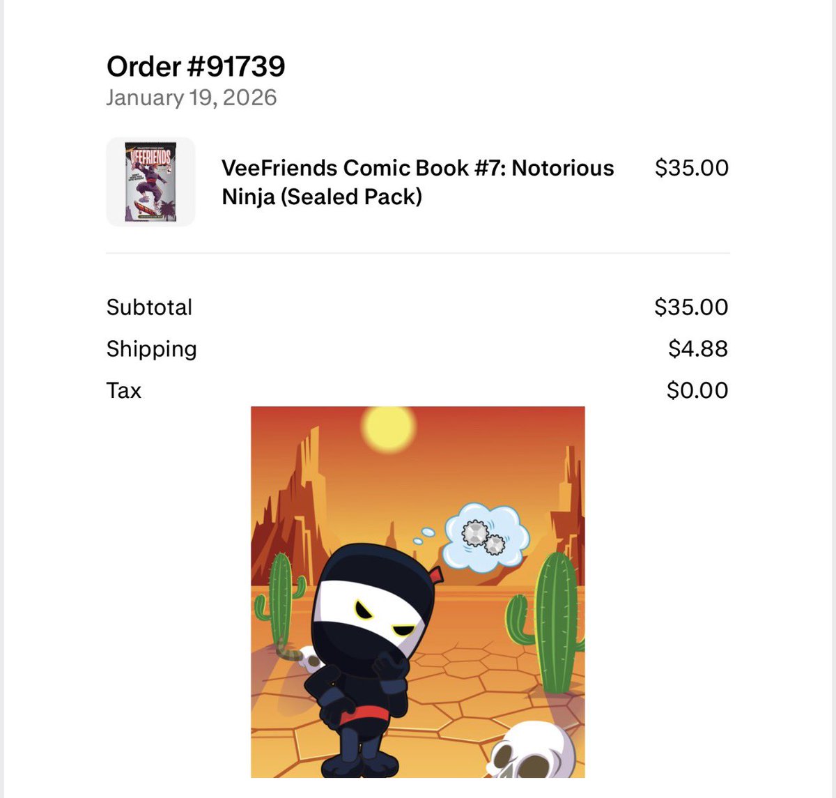 Jambert91's tweet image. Had to pick up this comic to match the NFT @garyvee 🫡
My second comic pickup from @veefriends 
Check Issue #7 - Notorious Ninja! veefriends.com/comics/books/n…