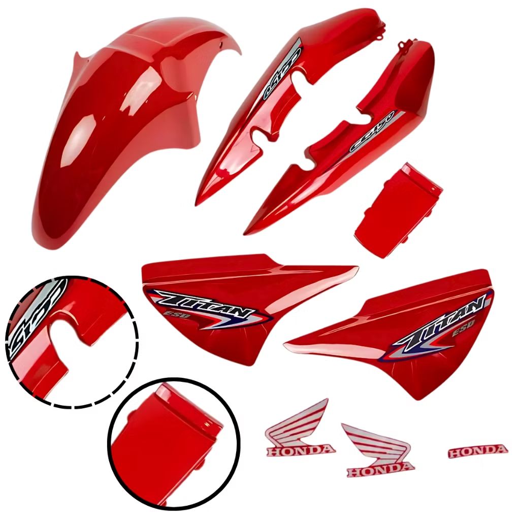 Kit Carenagem Titan 150 Vermelha 2004 2005 2006 2007 2008 + Adesivos Paralama + Rabeta + Tampa Lateral por R$154,90. Compre na Shopee agora! s.shopee.com.br/40aPU5PWpv?sha…