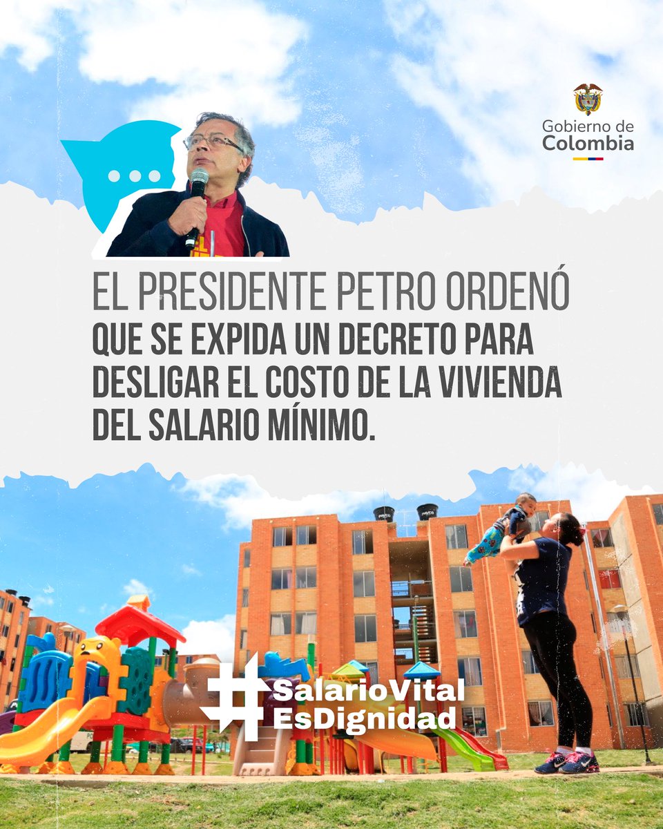 El Presidente @PetroGustavo ordenó a <a href="/MinHacienda/">MinHacienda</a> expedir un decreto para desligar el costo de la vivienda del salario vital, con el fin de evitar que los aumentos salariales se traduzcan en alzas automáticas en arriendos y precios de vivienda. 

El mandatario explicó que el