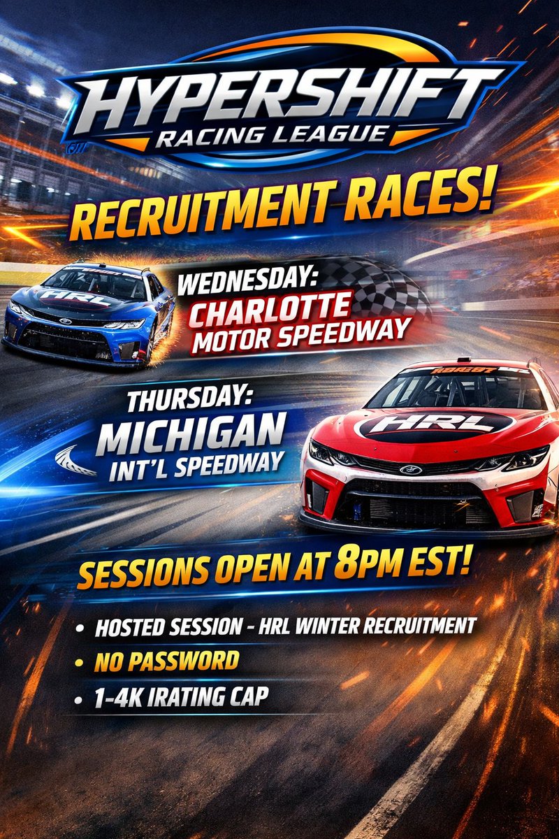 The final week of recruitment is here! 2 races this week, and it's a wrap! Race info below... sign up in the discord if interested.

linktr.ee/Hypershift