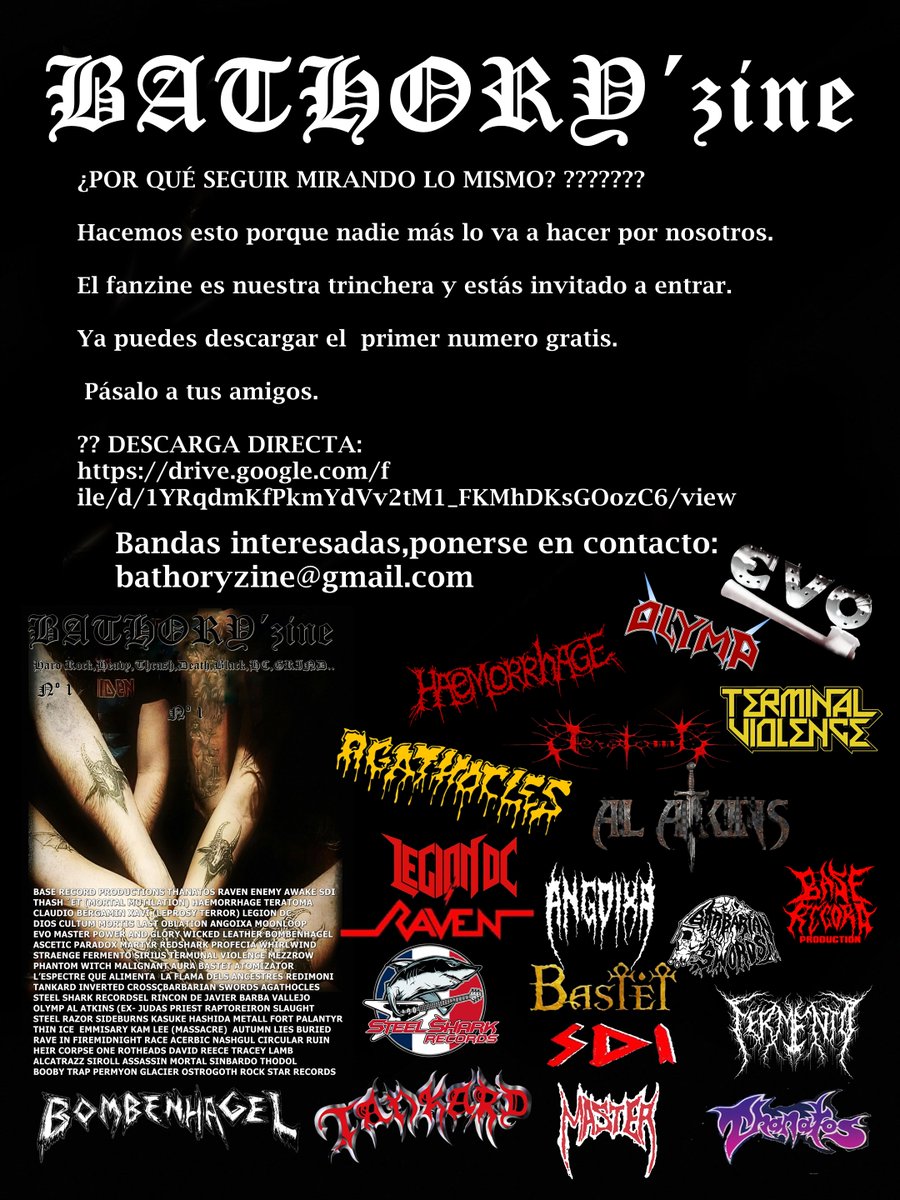 Hello, here's the first issue of Bathory'zine! I hope you like it, and thanks for your support.

Here's the download link: drive.google.com/file/d/1YRqdmK…