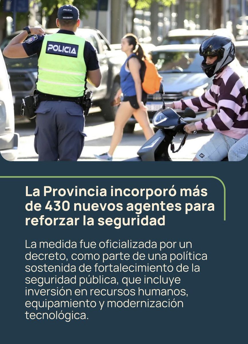 Neuquén refuerza su política de seguridad: 

Incorporamos 436 nuevos agentes a la Policía, destinados a Cuerpos de Seguridad, Penitenciario, Técnico, Bomberos y Personal Civil.

Más info 📲 neuqueninforma.gob.ar/noticias/2026/…