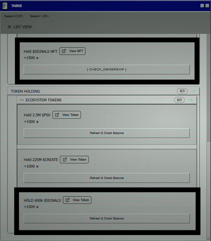 Just added 2 new high-value tasks to The Agency / 4444 portal 👁️

• +1,000 points for holding 600K $SIGNALS
• +1,500 points for holding a $SIGNALS NFT

More partner integrations and launches are coming. Leaderboard position inside the 4444 portal will matter.

$SIGNALS