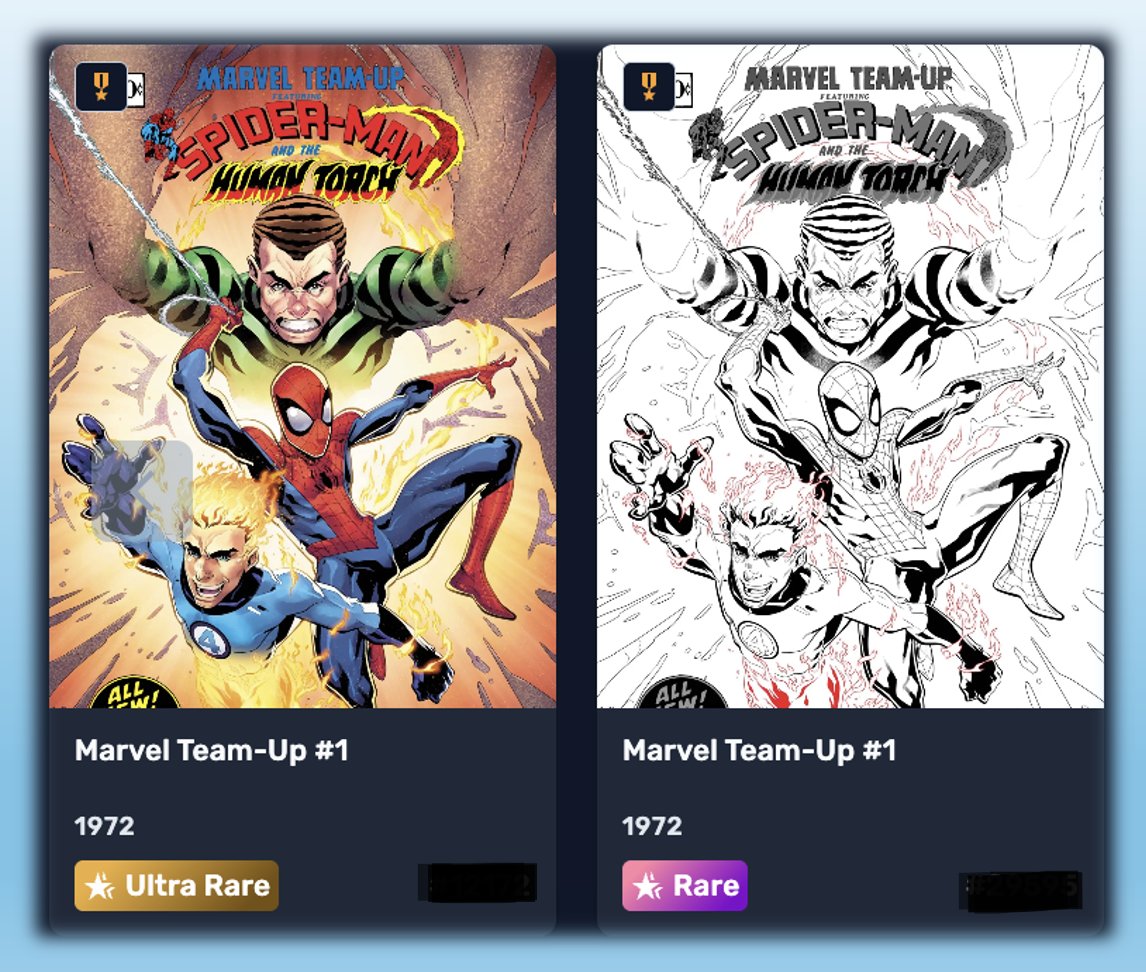 MrktSmart's tweet photo. New @veve_official daily MCP milestone reached, with the addition of these (2) Marvel Team-Up (exclusive to VeVe) rare & ultra rare 🔥🔥🔥 covers by @WillSliney & @rachellecheri to the bag. 😀 #digitalcollecting!!
@MarvelComicsHQ @Marvel @SpiderMan @CaliComicsStore @DGCgrading https://t.co/x2A9hA4BYH