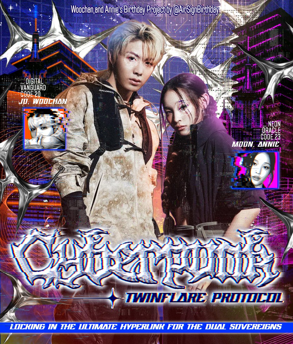 AirSignBirthday's tweet image. ㅤ
ⓘ Hyperlink grids lock the city a strict control matrix. In the 𝗖𝘆𝗯𝗲𝗿𝗽𝘂𝗻𝗸 𝗧𝘄𝗶𝗻𝗳𝗹𝗮𝗿𝗲 𝗣𝗿𝗼𝘁𝗼𝗰𝗼𝗹, Neon Oracle and Digital Vanguard activate a unified channel twin frequencies, built to override system limits as their annual cycle reaches its peak. ⚡️
ㅤ