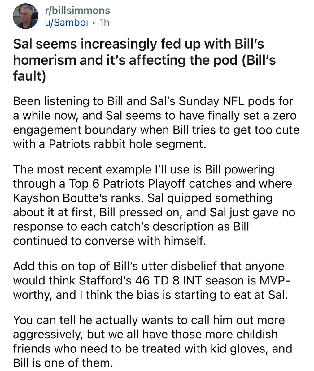 The r/BillSimmons Podcast tweet media