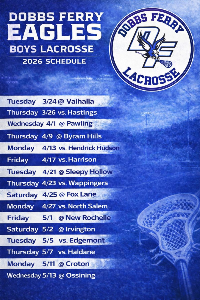 DobbsFerryLax's tweet photo. 2026 season incoming…
#GoEagles #DobbsLaxFam #EnjoyTheHunt https://t.co/GAnbI6W8ta