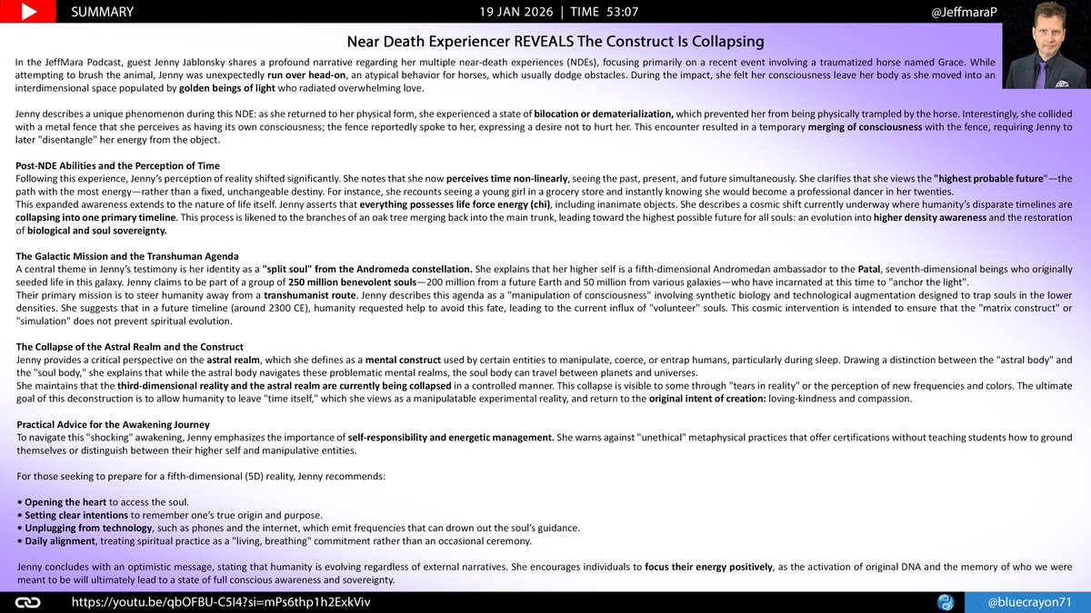 bluecrayon71's tweet photo. Near Death Experiencer REVEALS The Construct Is Collapsing @JeffmaraP 

🔗https://t.co/6N3172mOLC

#NDEs #JeffMaraPodcast #GoldenBeings #InterdimensionalSpace #Bilocation #Dematerialization #MergingConsciousness,. #LifeForceEnergy #Chi #NonLinearTime #TimelineCollapse #SoulBody https://t.co/eliKoa63bk