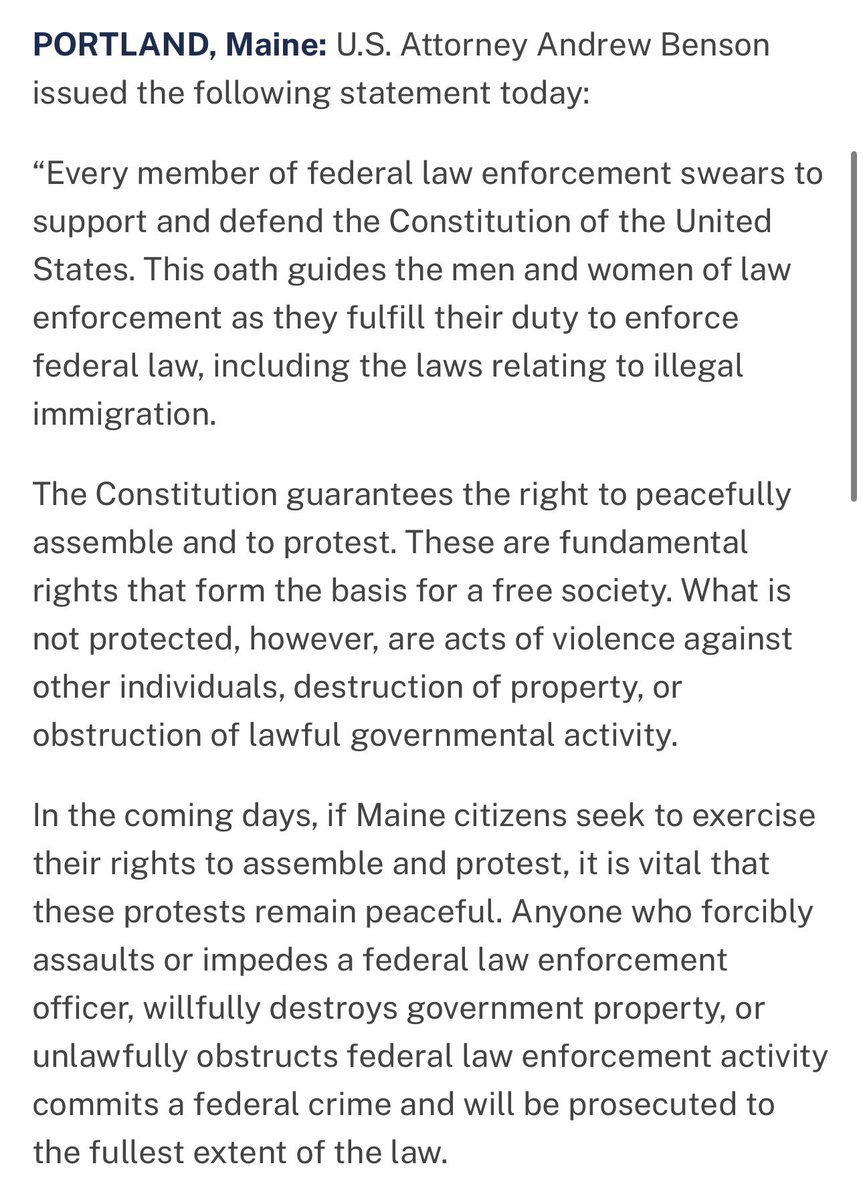 SteveRob's tweet image. U.S. Attorney for Maine warns leftists: FAFO