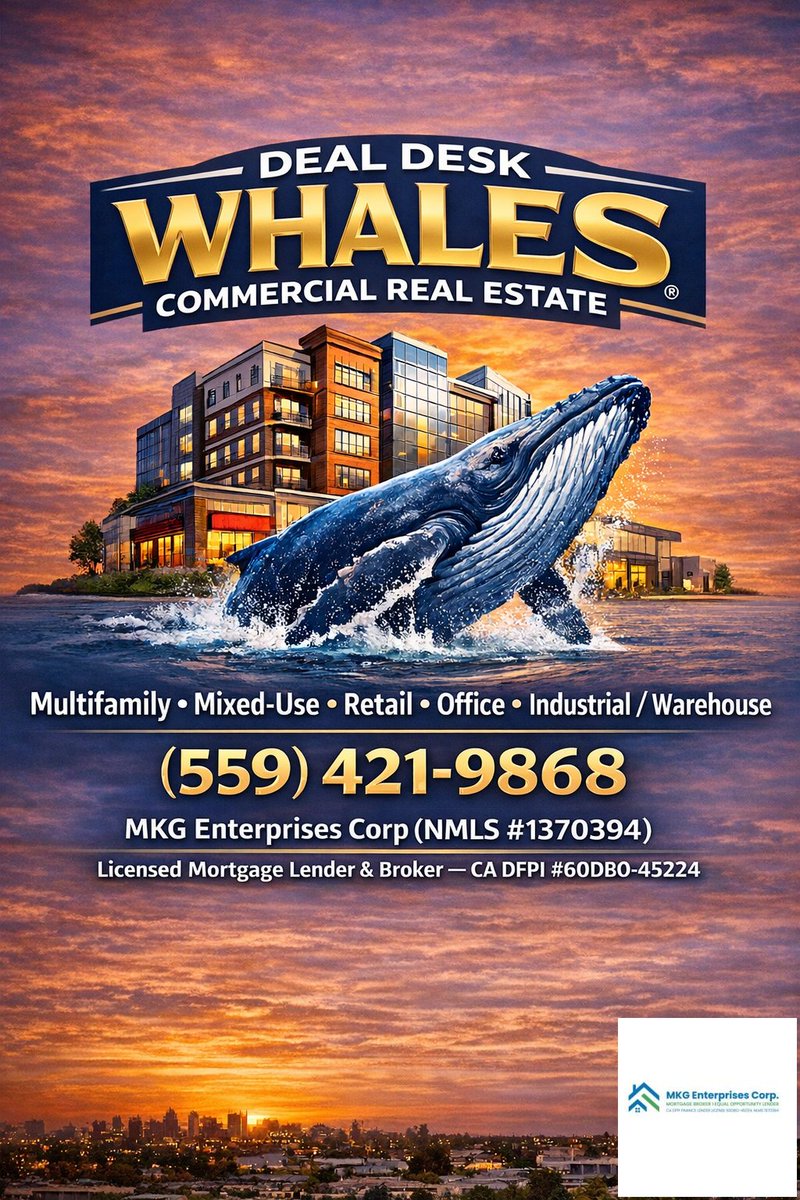 CorpMKG's tweet photo. Deal Desk Whales 🐋

Multifamily (5+ units) • Mixed-Use • Retail • Office • Industrial/Warehouse

👉 Reply WHALE or request the intake checklist to get started. (559) 421-9868

MKG Enterprises Corp (NMLS #1370394)
 https://t.co/iuCiGnkoWX https://t.co/FPNPVjGF2S