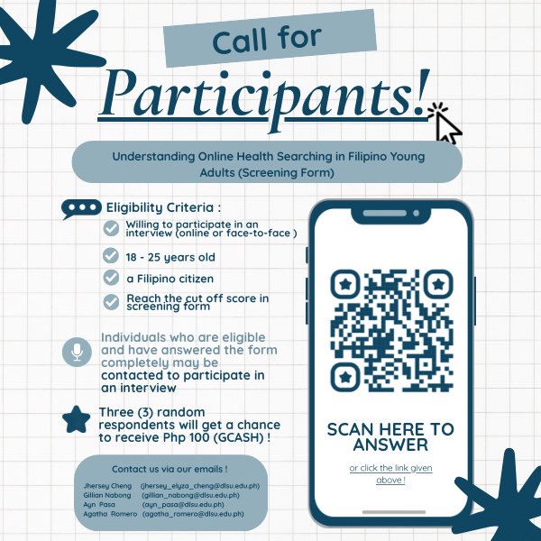 achoochiii's tweet photo. CALL FOR PARTICIPANTS ‼️

Greetings of Peace!

In partial fulfillment of the requirements for our Thesis in Psychology 2 course, we humbly request for your participation in our study, "Understanding Online Health Searching in Filipino Young Adults". https://t.co/5niNaafCB1
