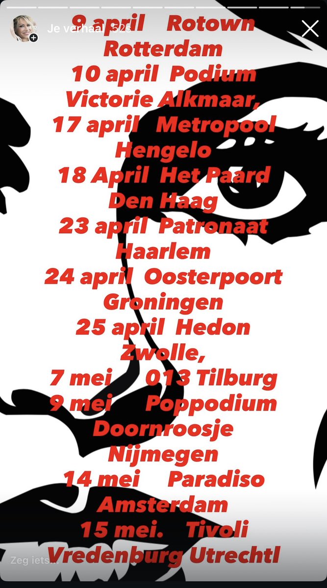 tendamme's tweet photo. 10 april  Victorie Alkmaar
17 april   Metropool Hengelo
18 april   Paard Den Haag
23 april  Patronaat Haarlem 
24 april  Oosterpoort Groningen
25 april  Hedon Zwolle
7 mei      013 Tilburg
9 mei      Poppodium Doornroosje Nijmegen
14 mei     Paradiso Amsterdam
15 mei     Tivoli https://t.co/gFJRnYy2Rl
