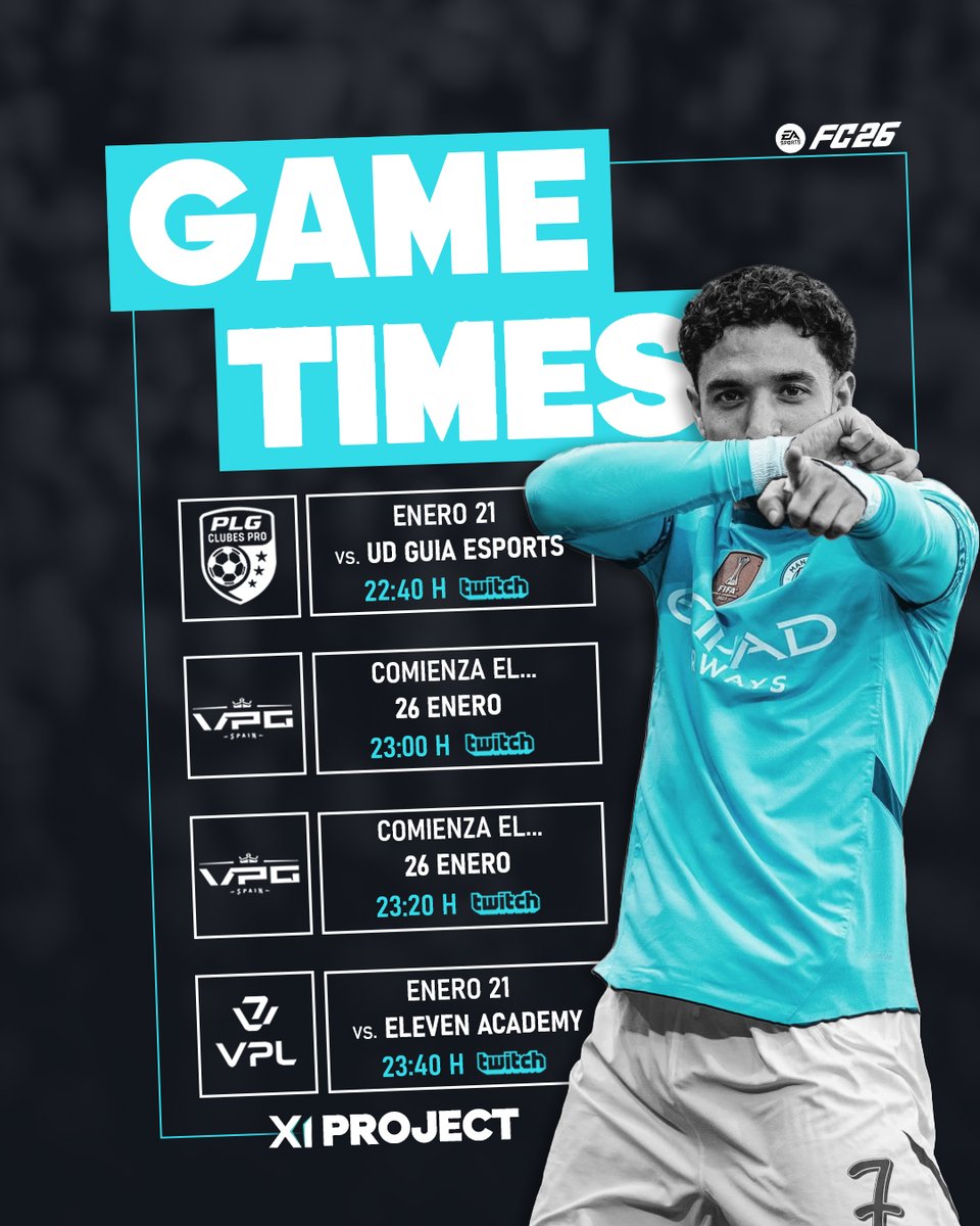 X1Projectx's tweet image. ¡Día de partido, familia! ⚽️🔥

Volvemos al césped virtual para afrontar dos nuevos retos en la @PLG_Spain y @VPLSpain. 

🏟️ 22:40H | vs UD GUIA ESPORTS 
🏟️ 23:40H | vs ELEVEN ACADEMY

¿Desde dónde nos vas a apoyar hoy? ¡Os leemos en el chat de Twitch! 🗣️👇
#X1Project
