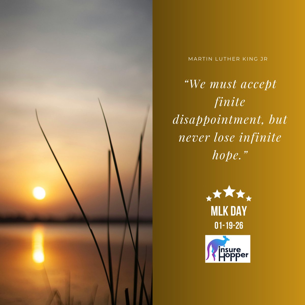 Insurehopper's tweet photo. Honoring Dr. Martin Luther King Jr. and his vision of equality, respect, and opportunity for all.
#MLKDayOfService #Leadership #Unity #purposedrive #MakeADifference #TheDreamLivesOn #LeadWithLove #EqualOpportunity https://t.co/UuU5LPHNEE