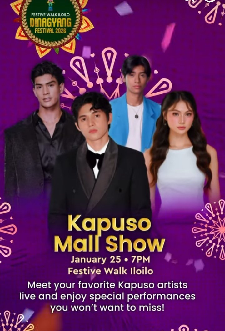 constantsofAC's tweet photo. Anthony goes to Iloilo for Kapuso Mall Show with #HuwagKangTitingin co-stars #AllenAnsay #CharlieFleming and #SeanLucas on January 25, 2026 at Java Road, 7PM. Don't miss it!

📷 Festive Walk Iloilo, Feature Iloilo

#AnthonyConstantino #DinagyangFestival2026 #Dinagyang2026 https://t.co/HEA8N7zvcU