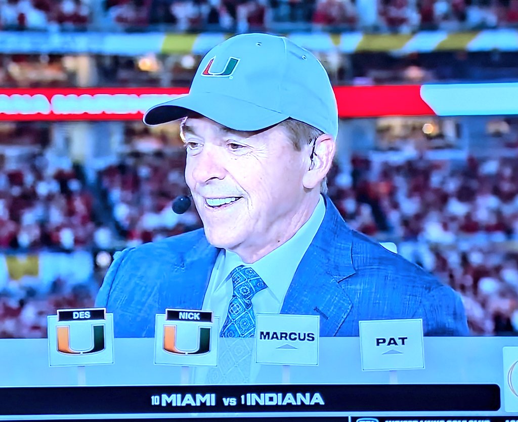 phfeiler's tweet image. Something I never thought I would ever see. Nick Saban smiling while wearing a Miami hat. Now get the Natty! #GoCanes