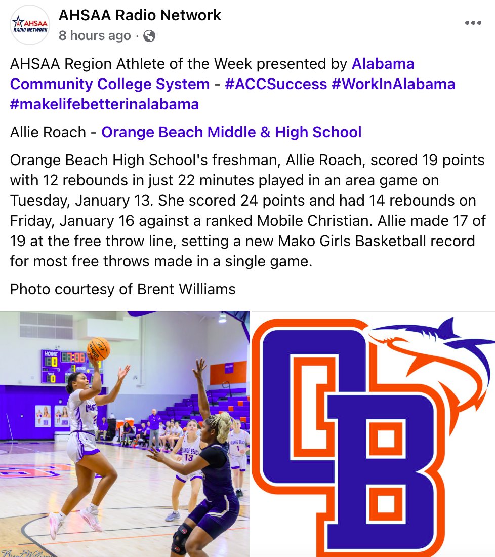 Thank you #AHSAARadioNetwork!  
#AHSAA #NCAAWBB #GirlsHoops #Classof2029 #BasketballRecruiting #StudentAthlete #Hoops #OrangeBeachWBB 
facebook.com/share/p/1ASAvY…