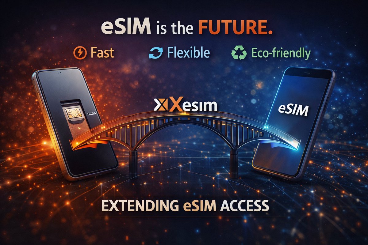 xesimcc's tweet photo. eSIM is the future — faster provisioning, easier switching, no plastic waste.
Xesim doesn’t replace eSIM brands.
We extend eSIM access to phones that don’t support it yet.
A bridge, not a competitor. 🤝
#Xesim #eSIM #FutureOfConnectivity https://t.co/tLeLPAekK1