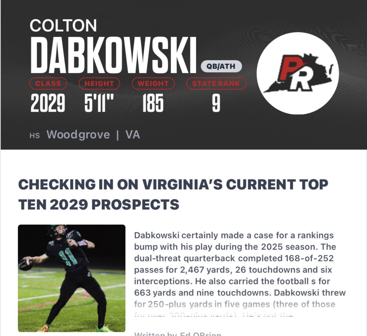 Colton Dabkowski QB C/O 2029 tweet media