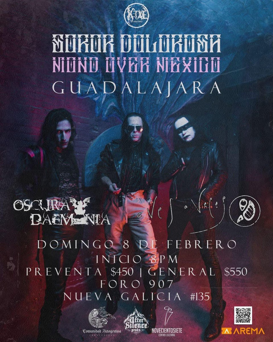 En tres semanas llega por 1a vez a GDL la agrupación francesa Soror Dolorosa, la cita es el domingo 08 de febrero en Foro 907 Novecientosiete, 

Invitados: Oscura Daemonia y Aves A Veces.

Boletos en sistema <a href="/aremamx/">AREMA</a>, acá la liga directa: arema.mx/e/16769/Soror-… 

#AvesAVeces