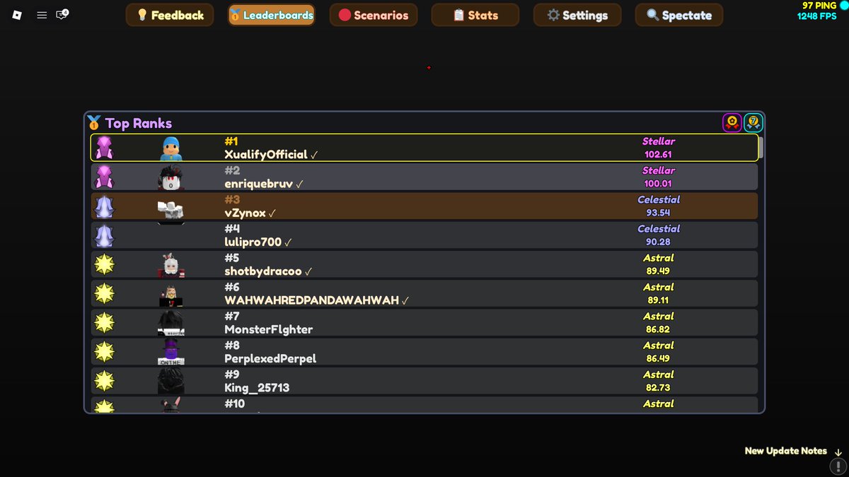Xualify69's tweet photo. #1 in Pandi’s Aim Trainer on Roblox 😈 https://t.co/JsWZmAi7G0