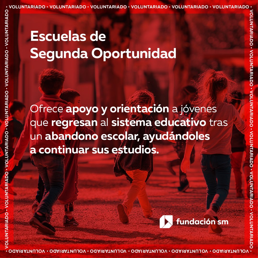 Fundación SM impulsa el Voluntariado Escuelas de Segunda Oportunidad, acompañando a jóvenes que regresan al sistema educativo con orientación, mentoría y motivación para descubrir su talento y continuar estudiando. 🌱
#JuntosCuidamosLaEducación <a href="/Fundacion_SM/">Fundación SM</a>
