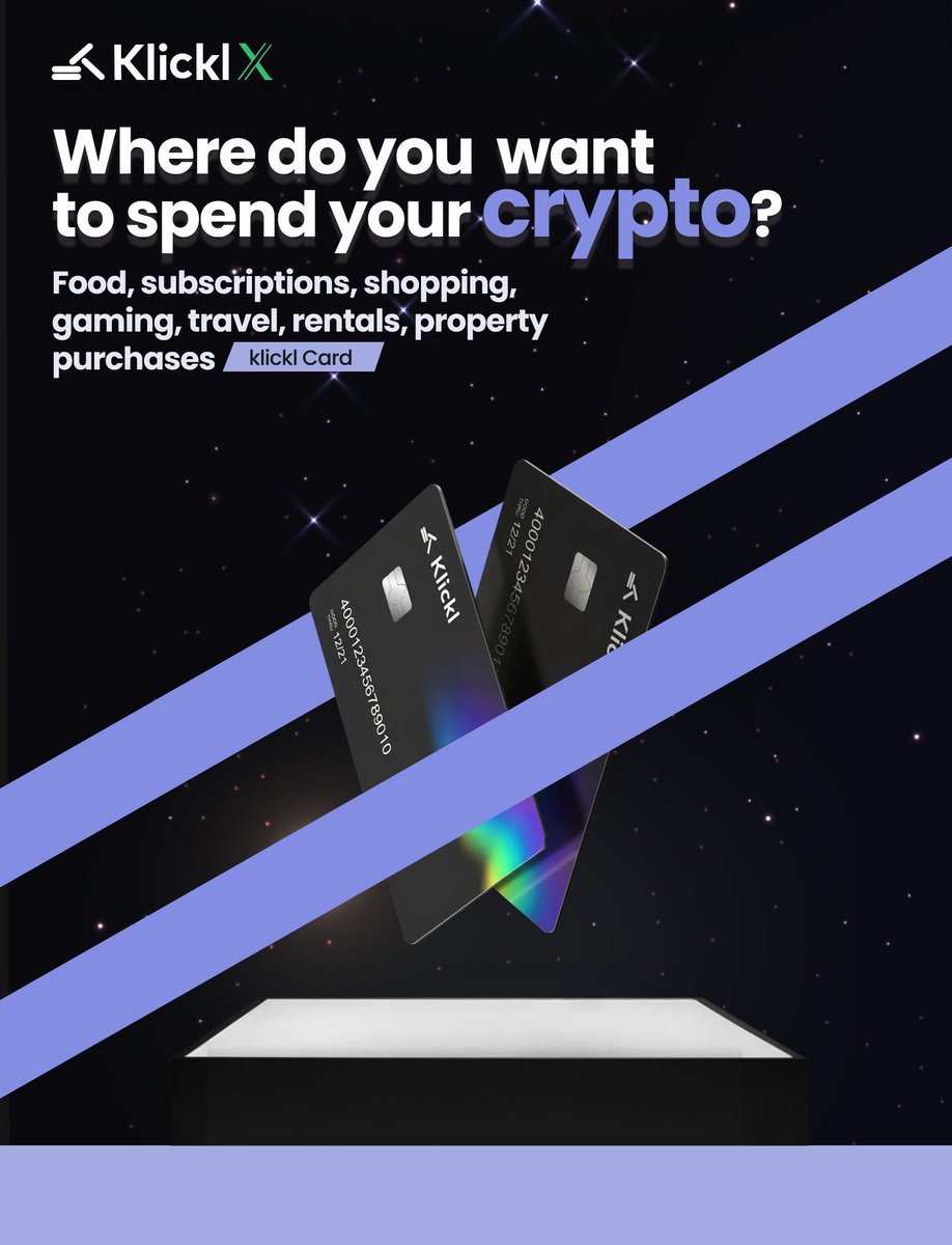 Where do you want to spend your crypto? 💳✨ Food, subscriptions, shopping,  gaming, travel, rentals, even property purchases — turn your crypto into  real-world spending power with Klickl U Card. Start using