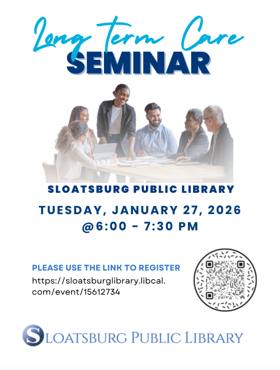 Check it out! 

Have you registered? Long Term Care takes place January 27 and will be the first of three Smart Aging Programs at the Sloatsburg Library.

Sign up here: sloatsburglibrary.libcal.com/event/15612734.

#sloatsburglibrary #sloatsburg #suffern #hillburn <a href="/TSloatsburg/">The Village of Sloatsburg</a> <a href="/SloatsburgC/">Sloatsburg Chamber of Commerce</a> <a href="/goRCLS/">Ramapo Catskill Library System (RCLS)</a>