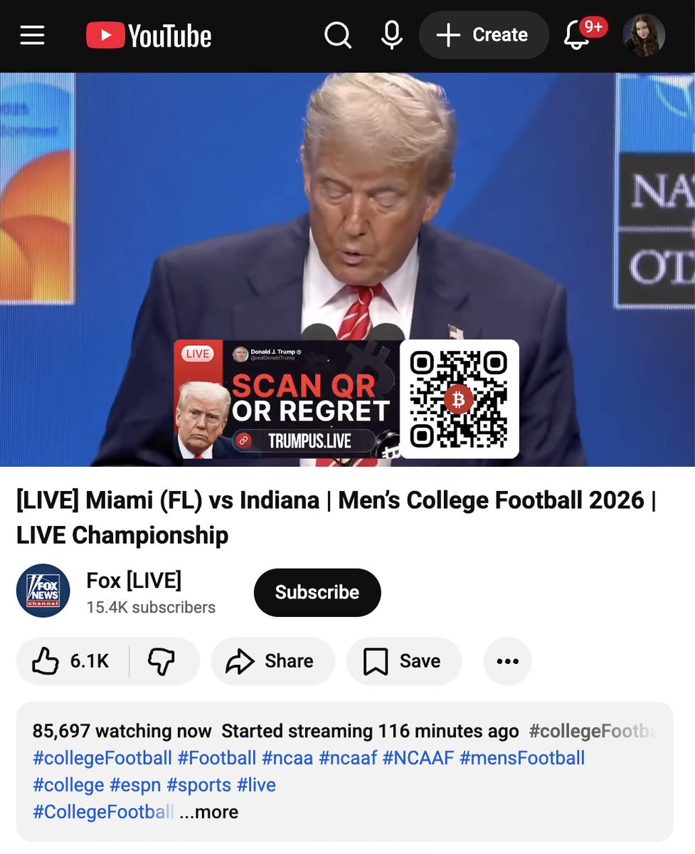 85k people are watching this fake Fox news stream of the Miami Indiana game  with ad breaks of an Ai-generated Trump shilling this crypto coin