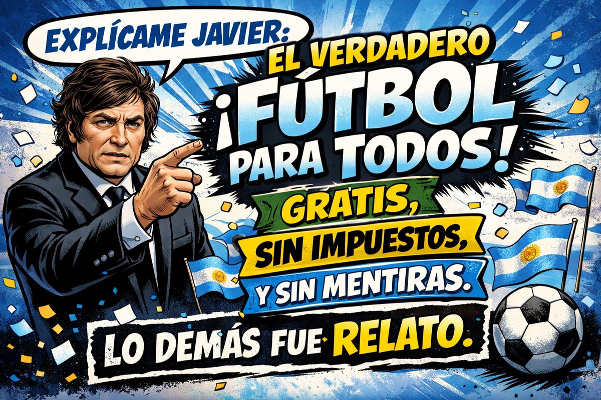 El verdadero #FútbolParaTodos es este: gratis, sin impuestos y sin mentiras.
Lo demás fue relato.
🇦🇷⚽ <a href="/JMilei/">Javier Milei</a> <a href="/KarinaMileiOk/">Karina Milei</a> <a href="/AlejandraM37880/">Alejandra Morsicato</a> <a href="/madorni/">Manuel Adorni</a> <a href="/jdoedoe101101/">Juan Doe</a> <a href="/DamianArabia/">DAMIÁN ARABIA</a>