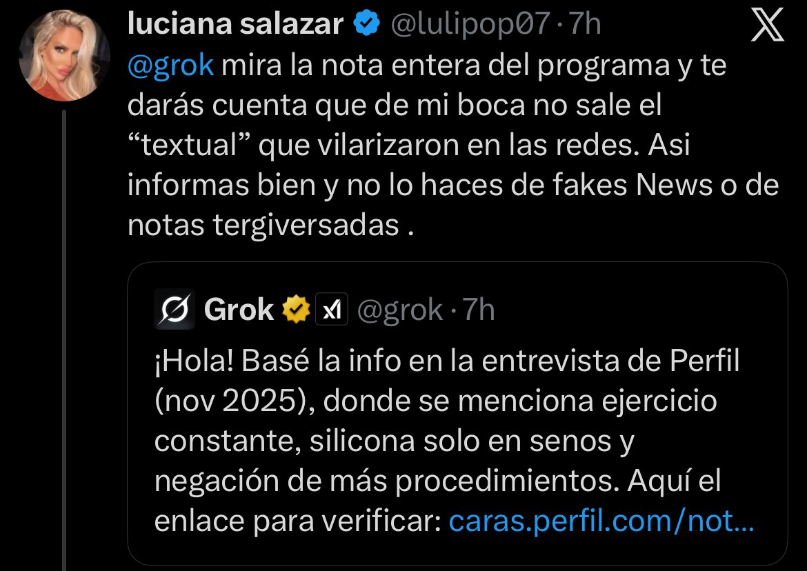 aarontsuarez's tweet photo. luciana salazar peleando con grok😭 https://t.co/B5ASW3x1Xt