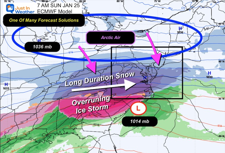 JustinWeather's tweet photo. Monday Evening Update: January 19, 2026
🌀 ❄️ GREAT SET UP For A Large Winter Storm This Weekend,
👇 I have lots of maps and animations in my full report to show how this will likely develop.
🤩 Nearly IDEAL pattern over North America aligning: High confidence a storm will form with lots of model support!
⏳ Long duration event possible, could last 24+ hours
🌨️ 🚜 Enough snow to plow, but where will that sweet spot set up???
🙅🏻‍♂️Holding off on the wild snow calls this early…
📅 Keep the ENTIRE WEEKEND on standby (Saturday AND Sunday). Lower confidence this early on timing, track, and totals.
🧊 Ice storm risk in The Deep South: Warm air at cloud level + freezing surface = heavy freezing rain possible to our south
🔮 This may be the FIRST of a few storms over the next 2-3 weeks!
❄️ Faith In The Flakes!

READ MORE 🔗 👉 Full Evening Update https://t.co/P9RHN4QN8J