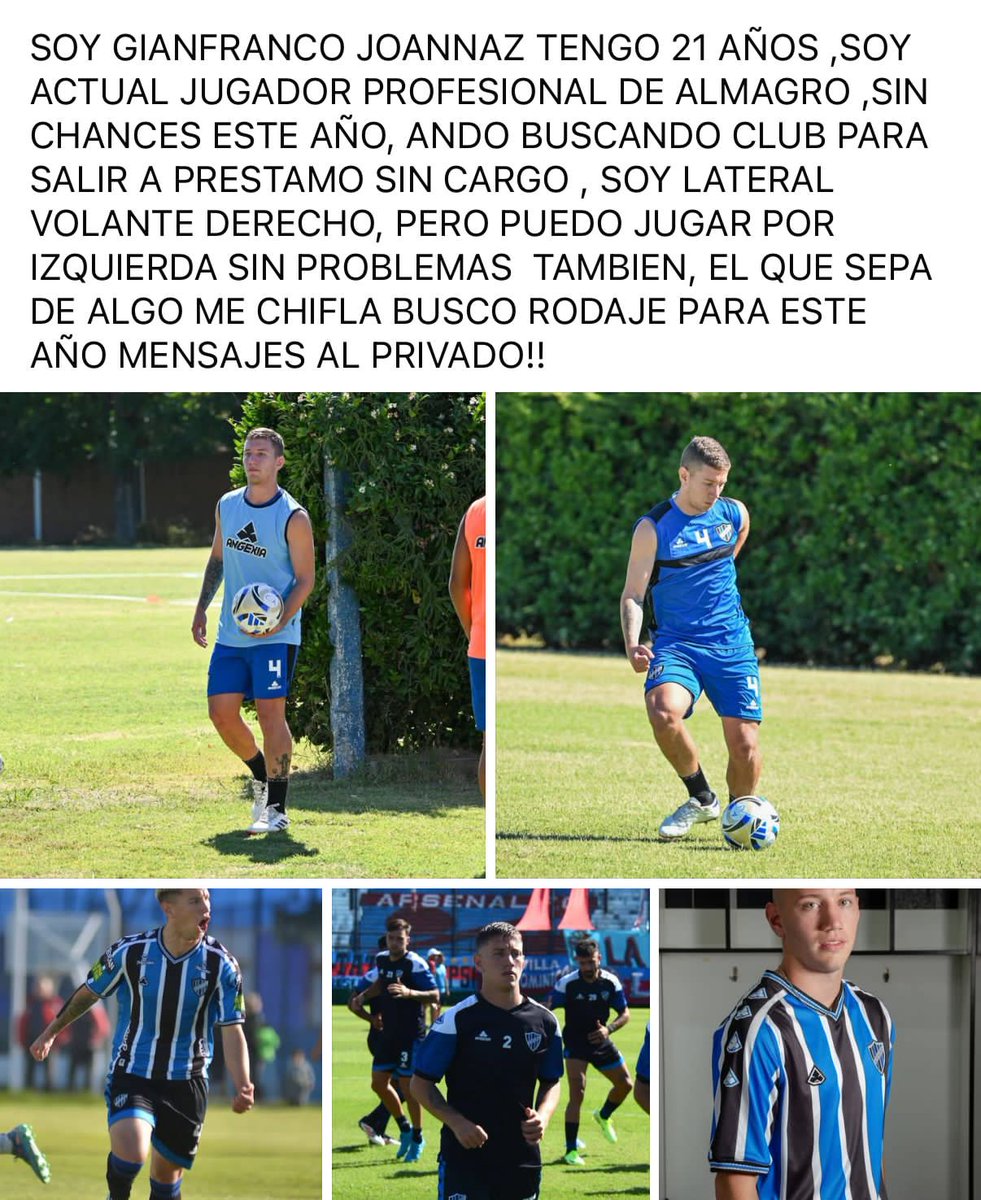 ScoutingArgFut's tweet image. 🚨 ¿Clubes de Primera B / Federal A / PN que necesiten lateral por banda?
Gianfranco Joannaz (21) – Almagro
Lateral/volante derecho, puede jugar por izquierda.
Busca préstamo sin cargo para rodaje 2026.