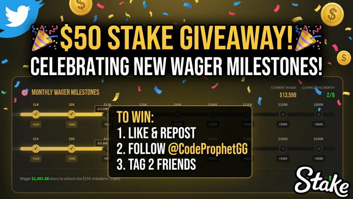 codeProphetGG's tweet image. 👉$50 @Stake / @StakeUsa Giveaway LETS GO👈

We are giving away $2,180 in Wager Milestones to ALL users under code ProphetGG EVERY SINGLE MONTH!

Claim yours NOW, STOP WASTING MONEY WAGERING ANYWHERE ELSE!