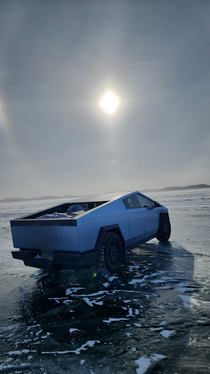 TAHaldis's tweet photo. Cybertruck is perfect for ICE fishing. 
Eskimo 2600 fits perfectly in bed with Auger. https://t.co/LB5MY3Xeb9