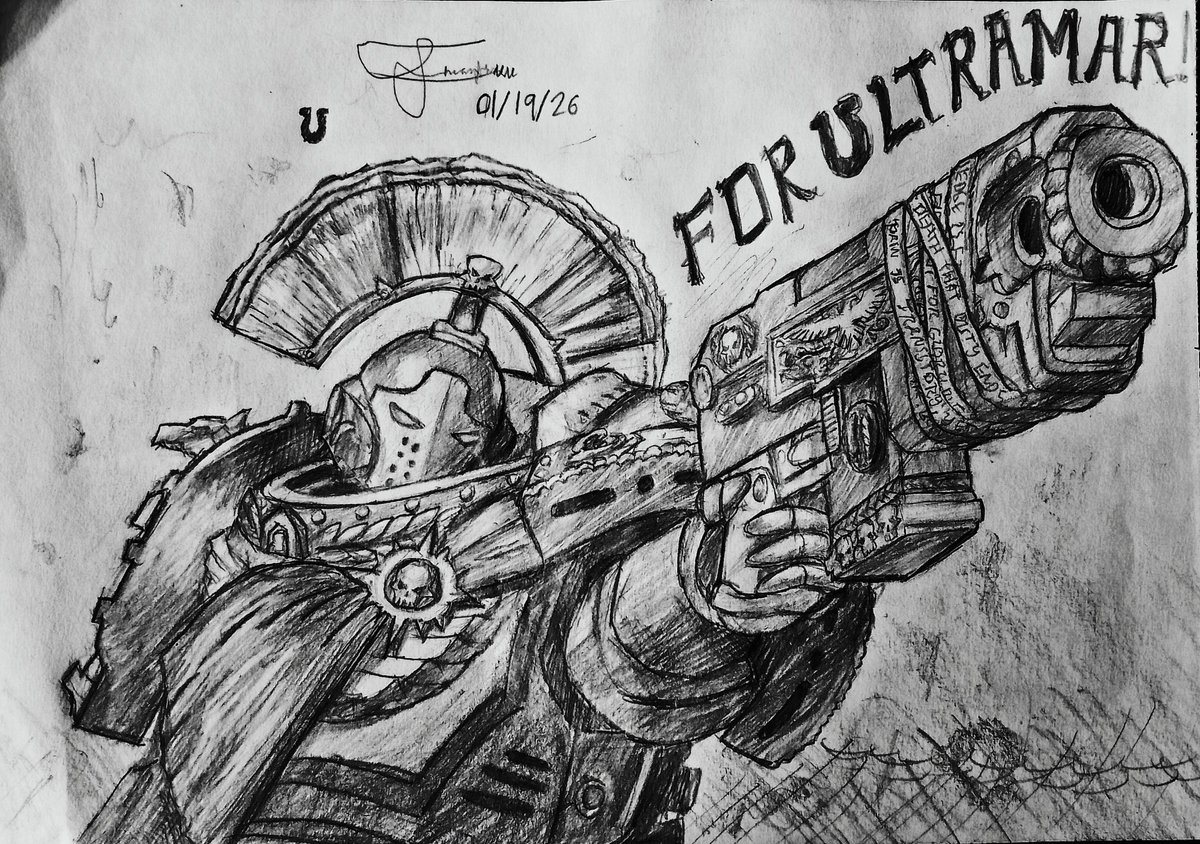 TheCEOofBlue's tweet photo. Another sketch of a Space Marine #WarhammerArt #SpaceMarine2 https://t.co/LqX40eo86T