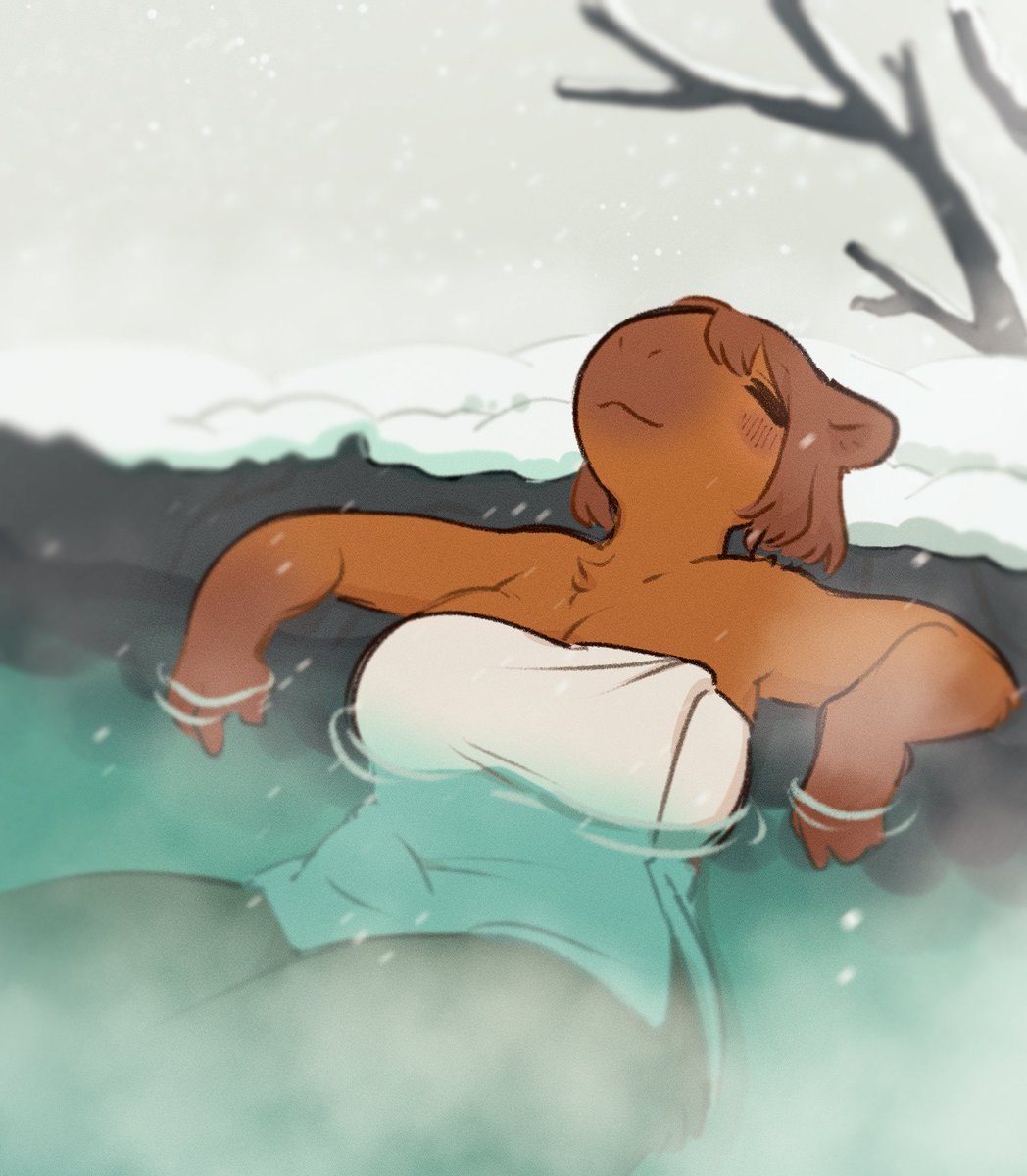 TateOfTot's tweet image. finally finished this age old wip
capybara lady enjoying the hot springs in winter