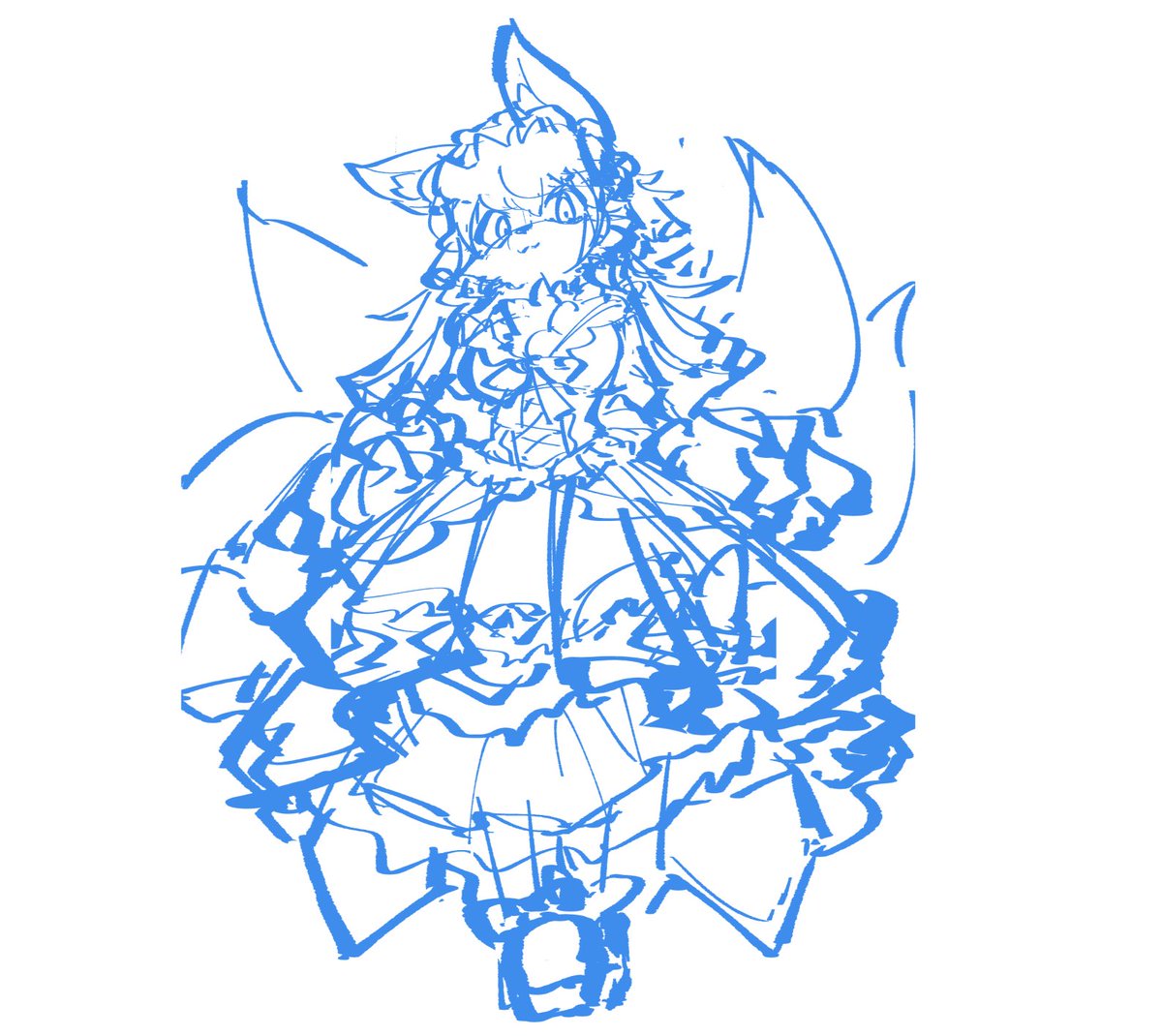「ふんぼがふりふりな絵をデザインしながら描く手順!!! ・まずラフを描きます(?)」|ふんぼ🐧🐦のイラスト