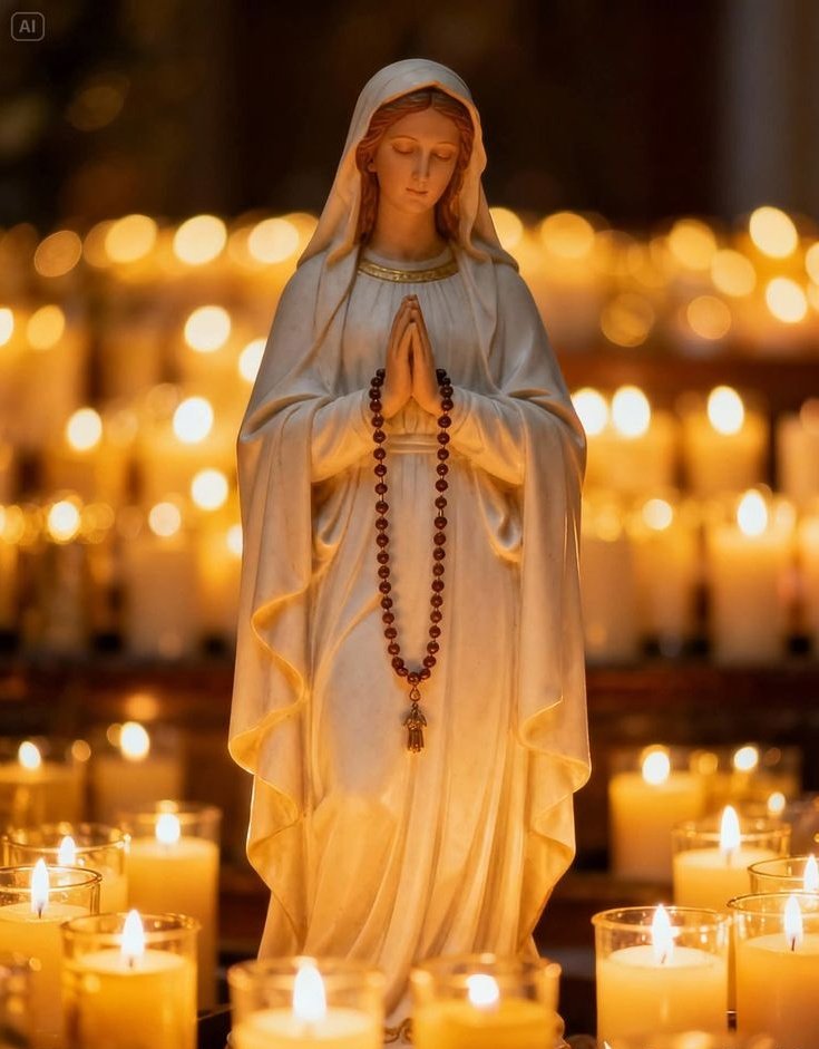 ✝️ Dios te salve, María, 
llena eres de gracia;
el Señor es contigo.
Bendita Tú eres 
entre todas las mujeres,
y bendito es el fruto de tu vientre, Jesús. 

Santa María, Madre de Dios,
ruega por nosotros, pecadores,
ahora y en la hora de nuestra muerte. Amén 🙏