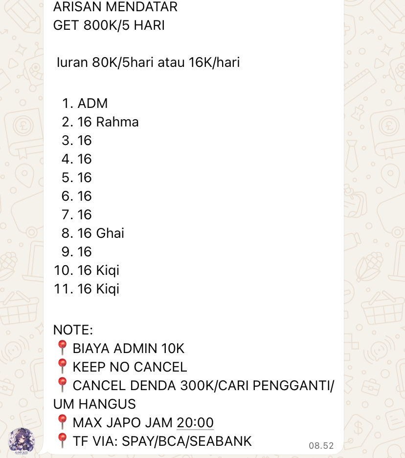 Yuk siapa lagi yang mau ikutan arisan mendatar receh iurannya receh guyss😍

Grup: chat.whatsapp.com/CAQckApKy1YDCp… #zonauang