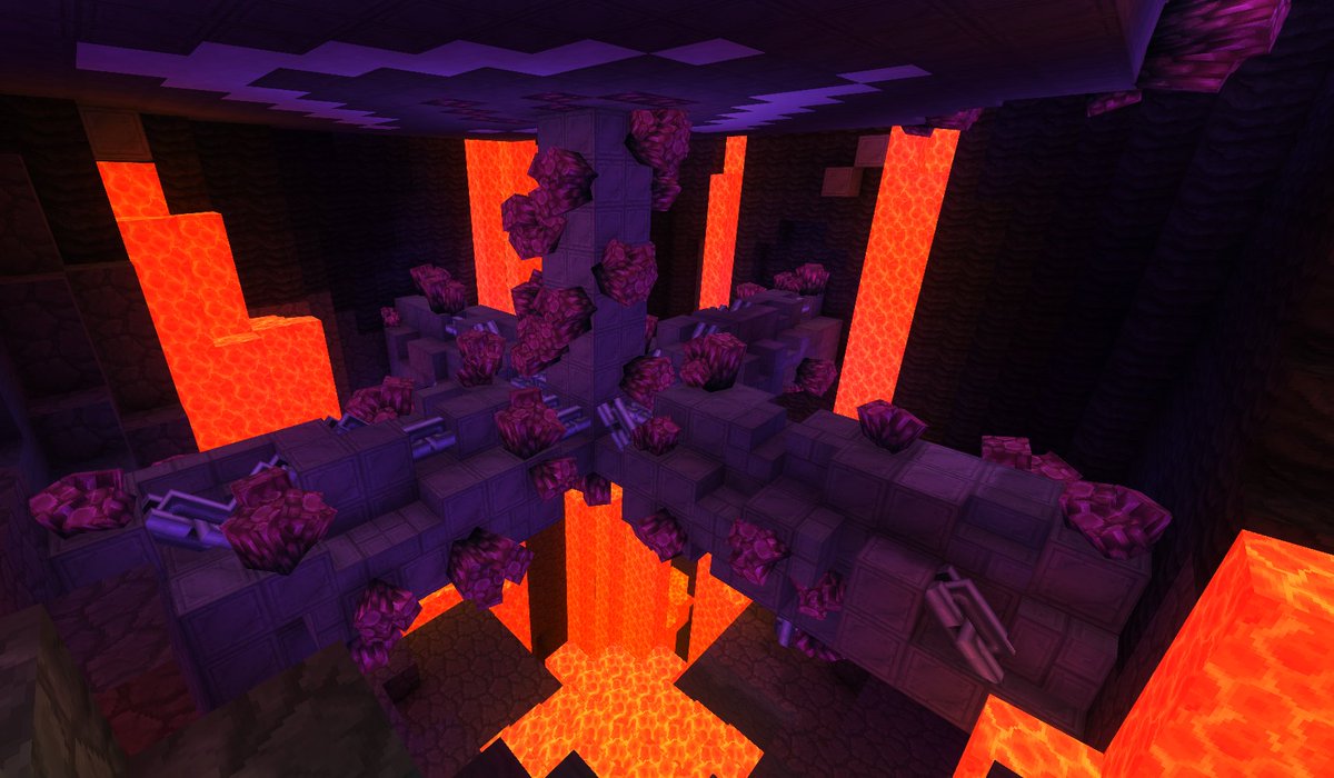 Xaavionn's tweet image. First larger build in the @CurseBreakerSMP !! PvP arena over the volcano yes please. I also made support beams underground to hold it up! And of course I had to rep the logo for us in the arena.