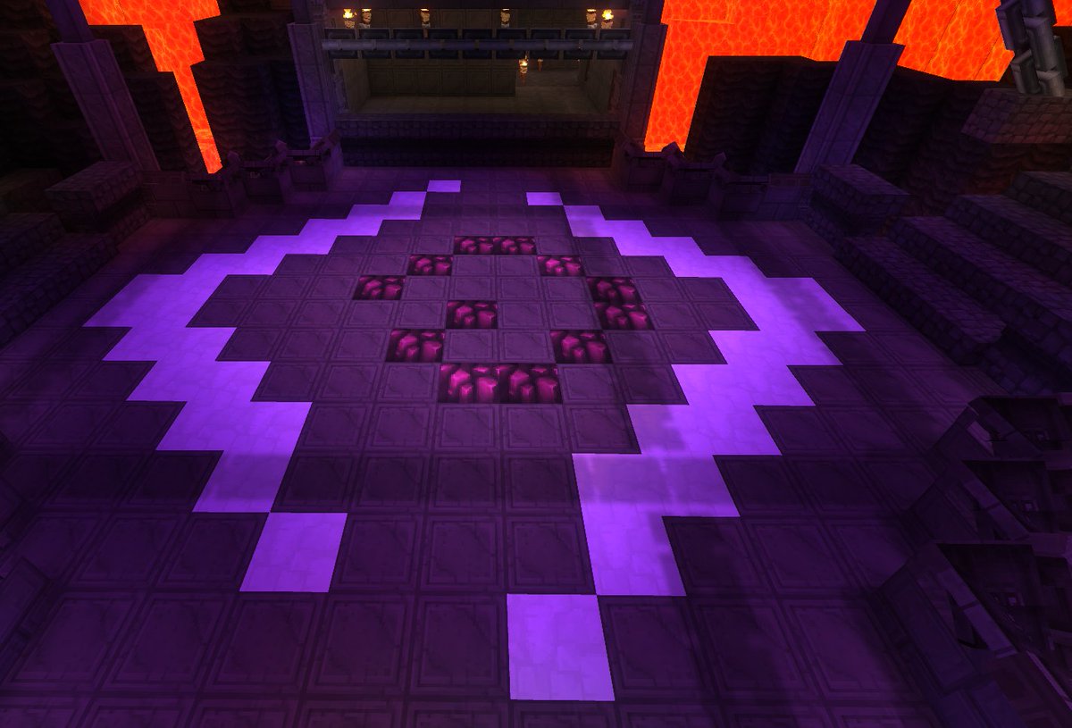 Xaavionn's tweet image. First larger build in the @CurseBreakerSMP !! PvP arena over the volcano yes please. I also made support beams underground to hold it up! And of course I had to rep the logo for us in the arena.