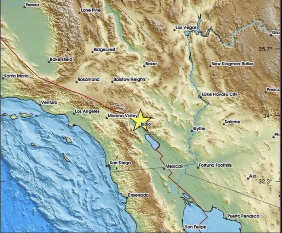 sassyshrads's tweet photo. BREAKING 5.1 magnitude earthquake JUST rocked Southern California near Indio!! Shaking felt in Palm Springs, Riverside, even Big Bear?? Y'all okay out there?? #CaliforniaEarthquake #SoCalQuake #Earthquake #BreakingNews https://t.co/yb71uNEVZG