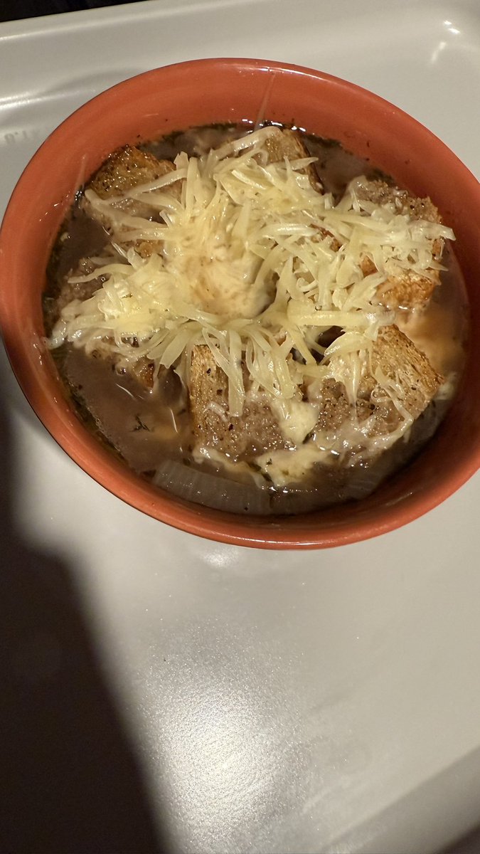 I made french onion soup and homemade croutons