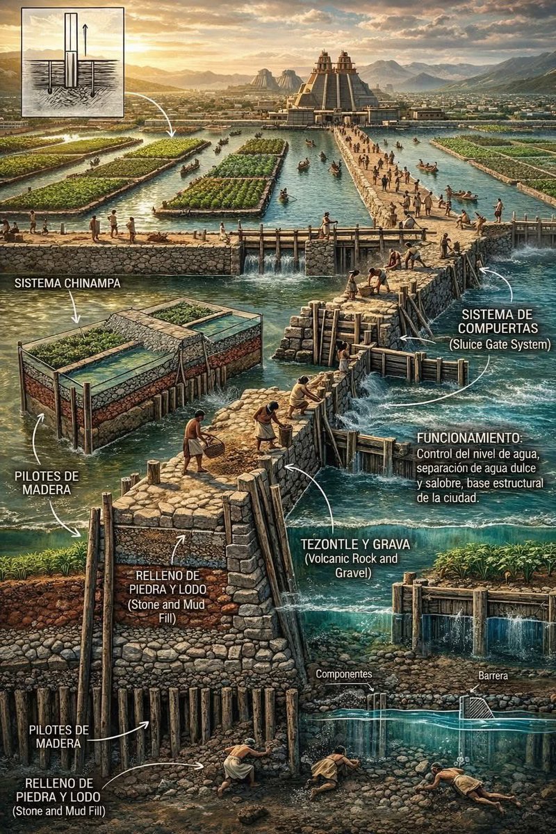 temotizox's tweet image. 📜Cuando los españoles llegaron a Tenochtitlán… no entendieron lo que estaban viendo.

Cuando los españoles llegaron a Tenochtitlán…
no encontraron una ciudad primitiva, encontraron una obra de ingeniería imposible.
Una ciudad construida sobre un lago, sostenida por miles de…