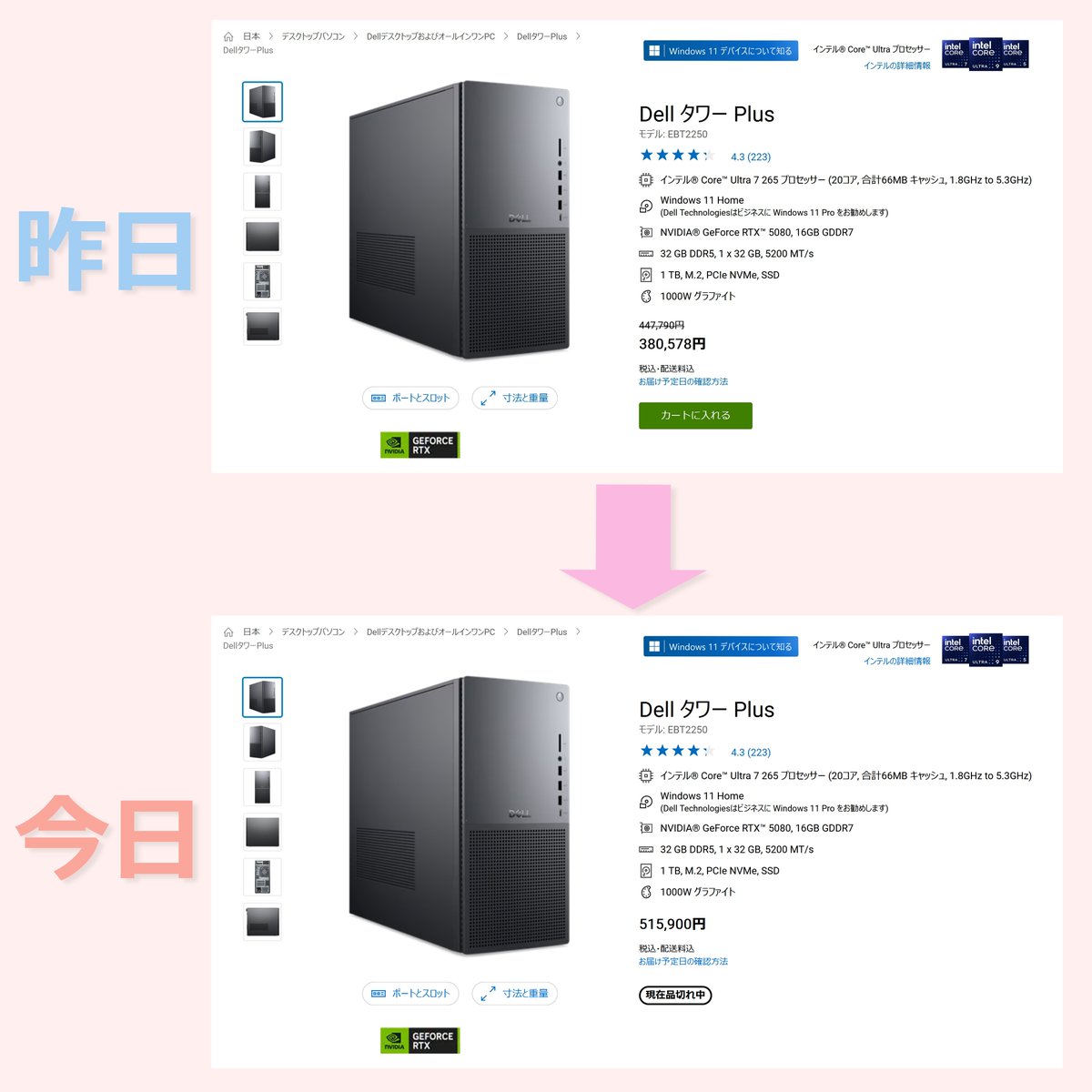DELLはセールが終わって今日から価格UP 昨日までカスタマイズできたRTX