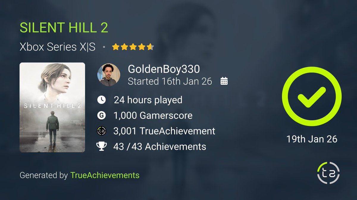 GoldenBoy_330's tweet photo. Completed Silent Hill 2 100% Achievements 🏆🎮 #XboxSeriesX https://t.co/IRUBKONd7X