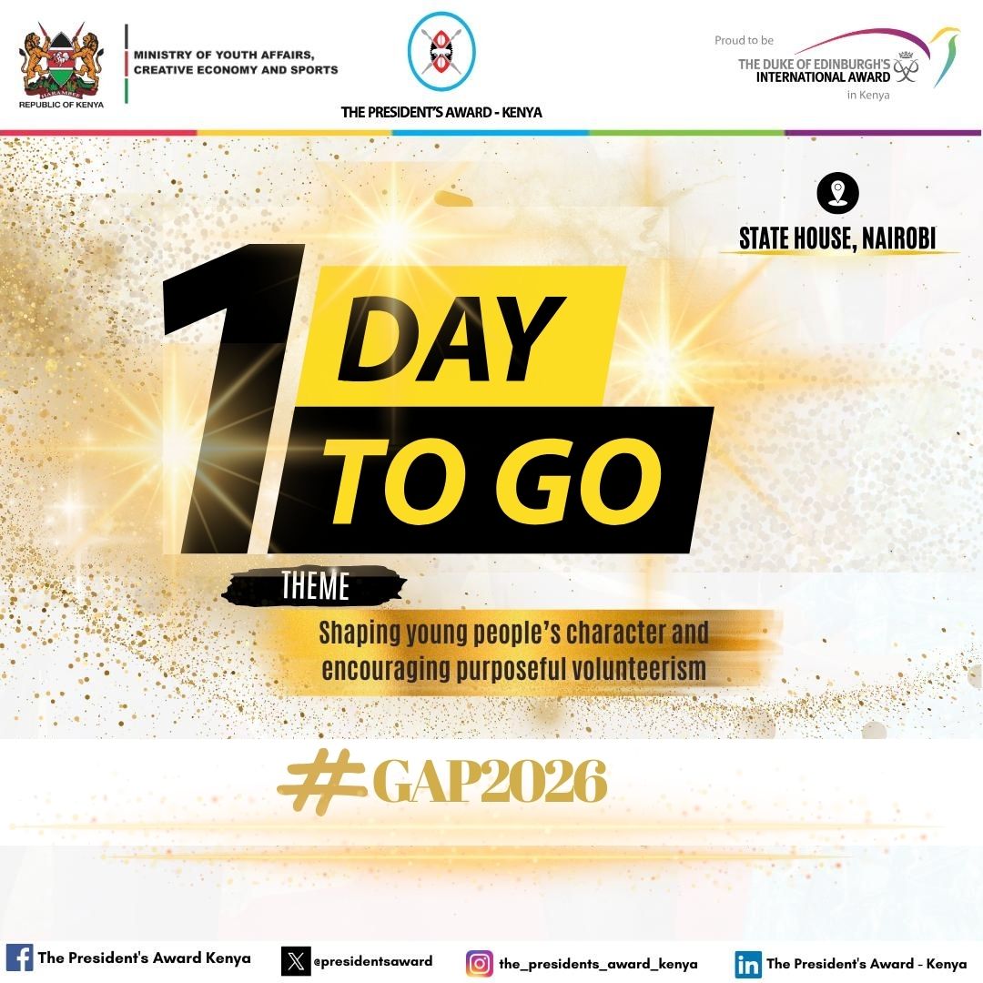 bruhyern's tweet photo. The nation looks forward to President William Ruto presiding over the President’s Award Kenya ceremony, a celebration of youth leadership, service, and personal growth. #PresidentsAwardKenya2026 #GAP2026 https://t.co/gkq2x6BgHj